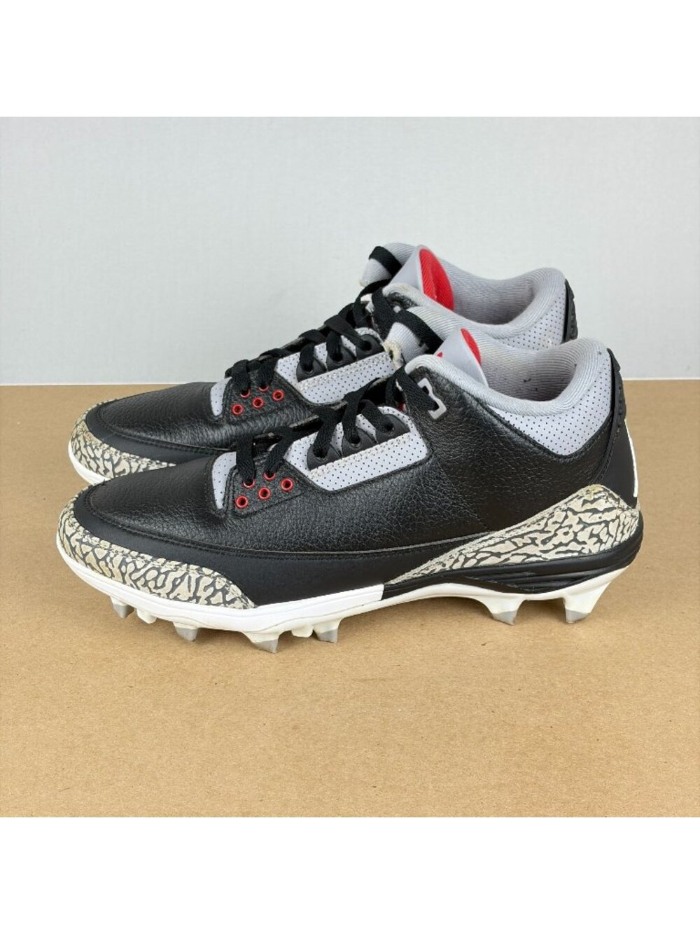 Jordan 3 Retro MCS Baseball Cleats Mens 9 Black Cement Leather Lace Up